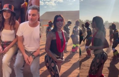 Anitta e Luciano Huck participam de ritual indígena no Xingu e recebem homenagens
