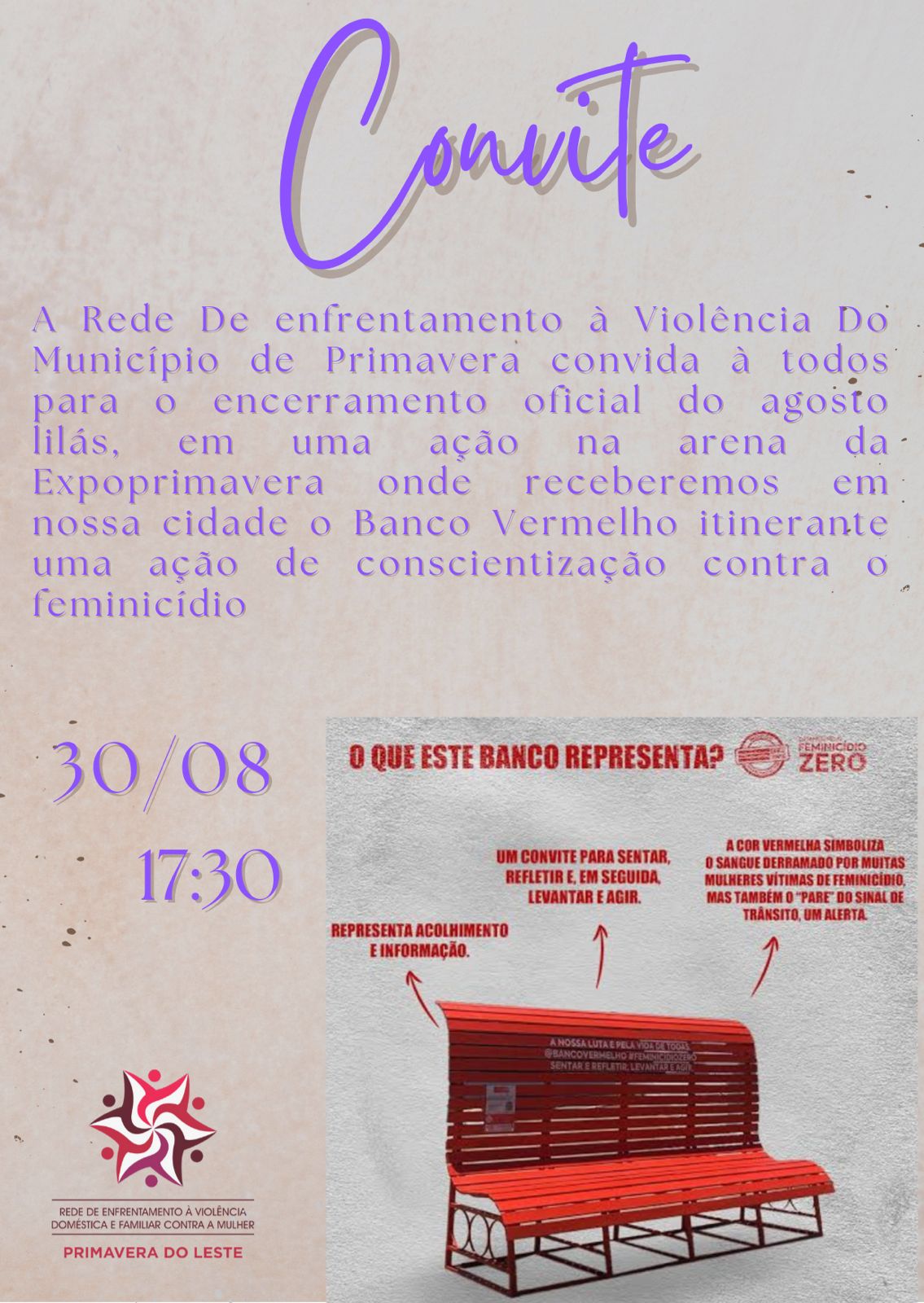 ExpoPrimavera recebe Banco Vermelho gigante em ato contra o feminicídio e a violência contra a mulher
