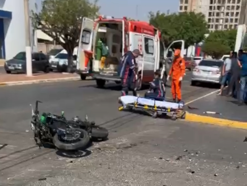 Acidente entre caminhonete e motocicleta deixa homem ferido em Primavera do Leste