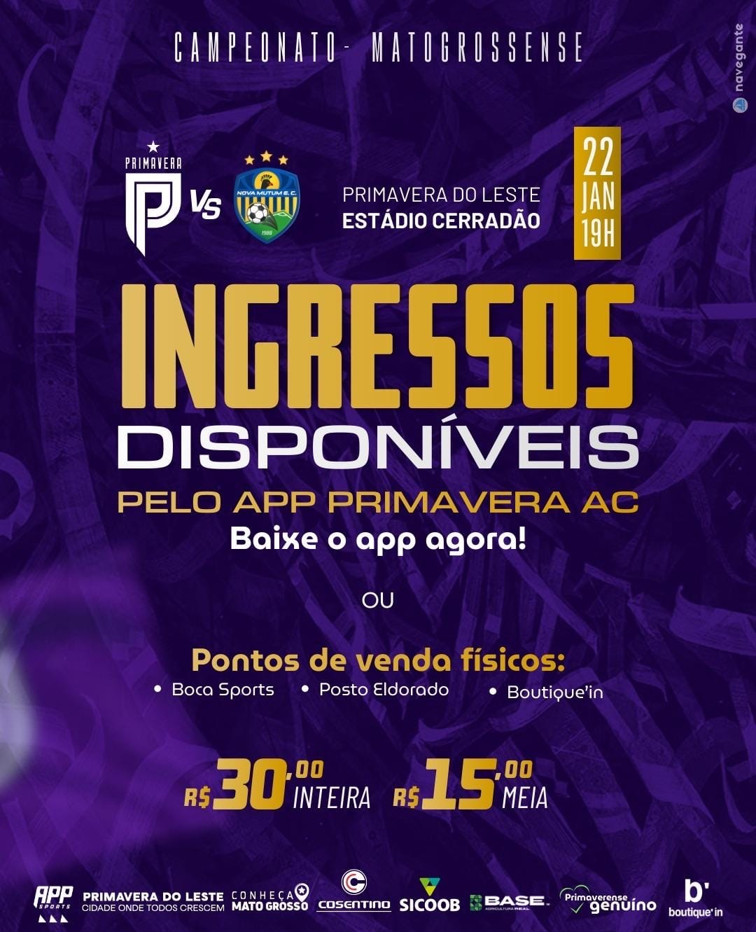  Ingressos já estão disponíveis para Primavera AC x Nova Mutum pelo Campeonato Mato-grossense