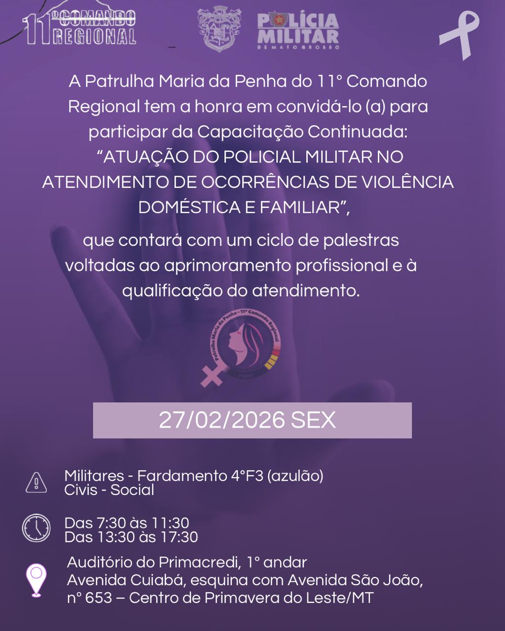  Capacitação vai preparar policiais para atendimento de casos de violência doméstica em Primavera do Leste