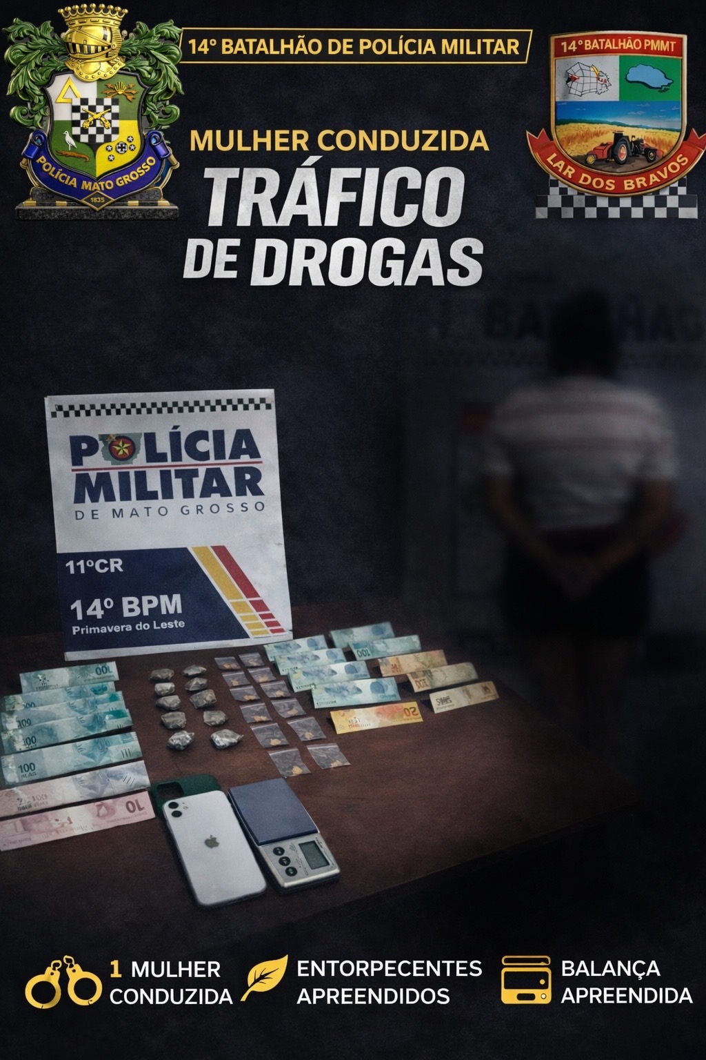  Polícia Militar apreende drogas e conduz suspeita por tráfico em Primavera do Leste