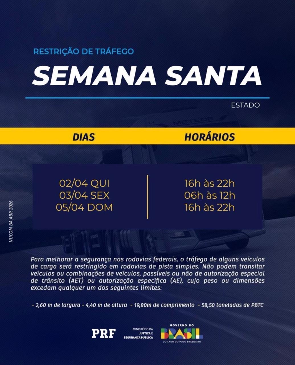 PRF anuncia restrição de tráfego nas rodovias durante a Semana Santa