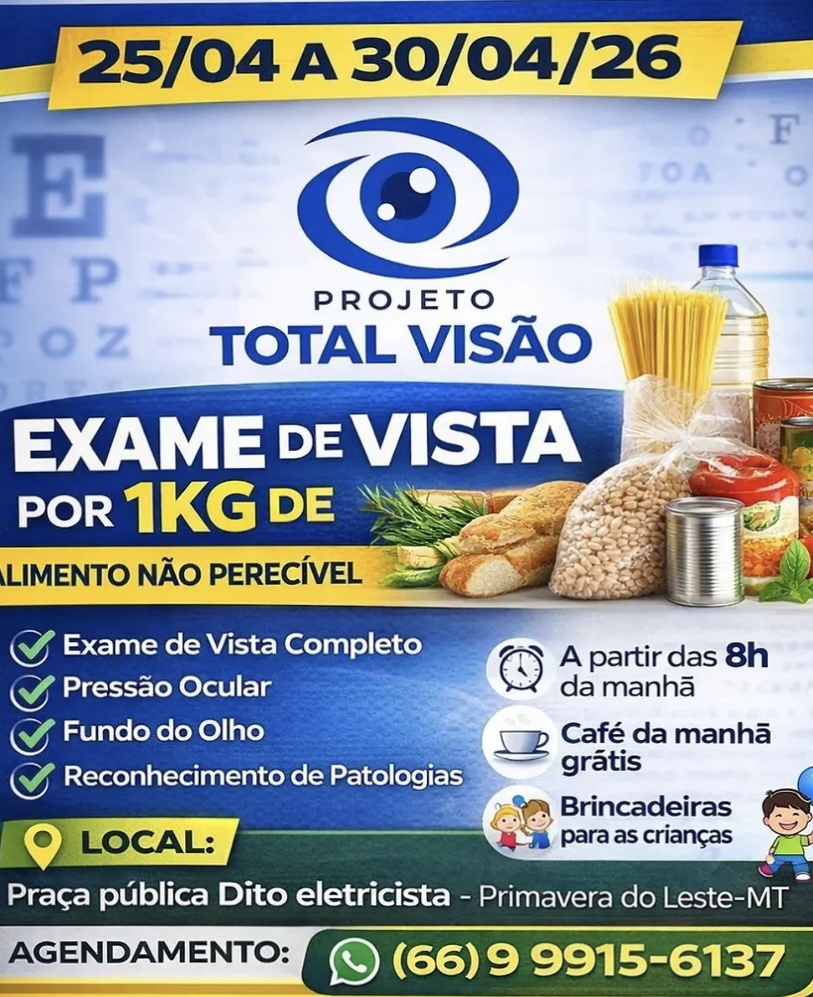 Imagem JPG, Projeto “Total Visão” oferece exames oftalmológicos gratuitos em Primavera do Leste