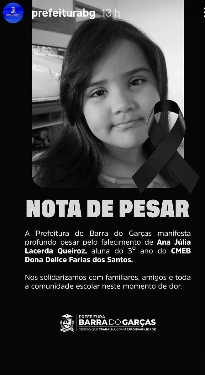 Imagem JPG, Menina de 8 anos morre após complicações da dengue em Barra do Garças